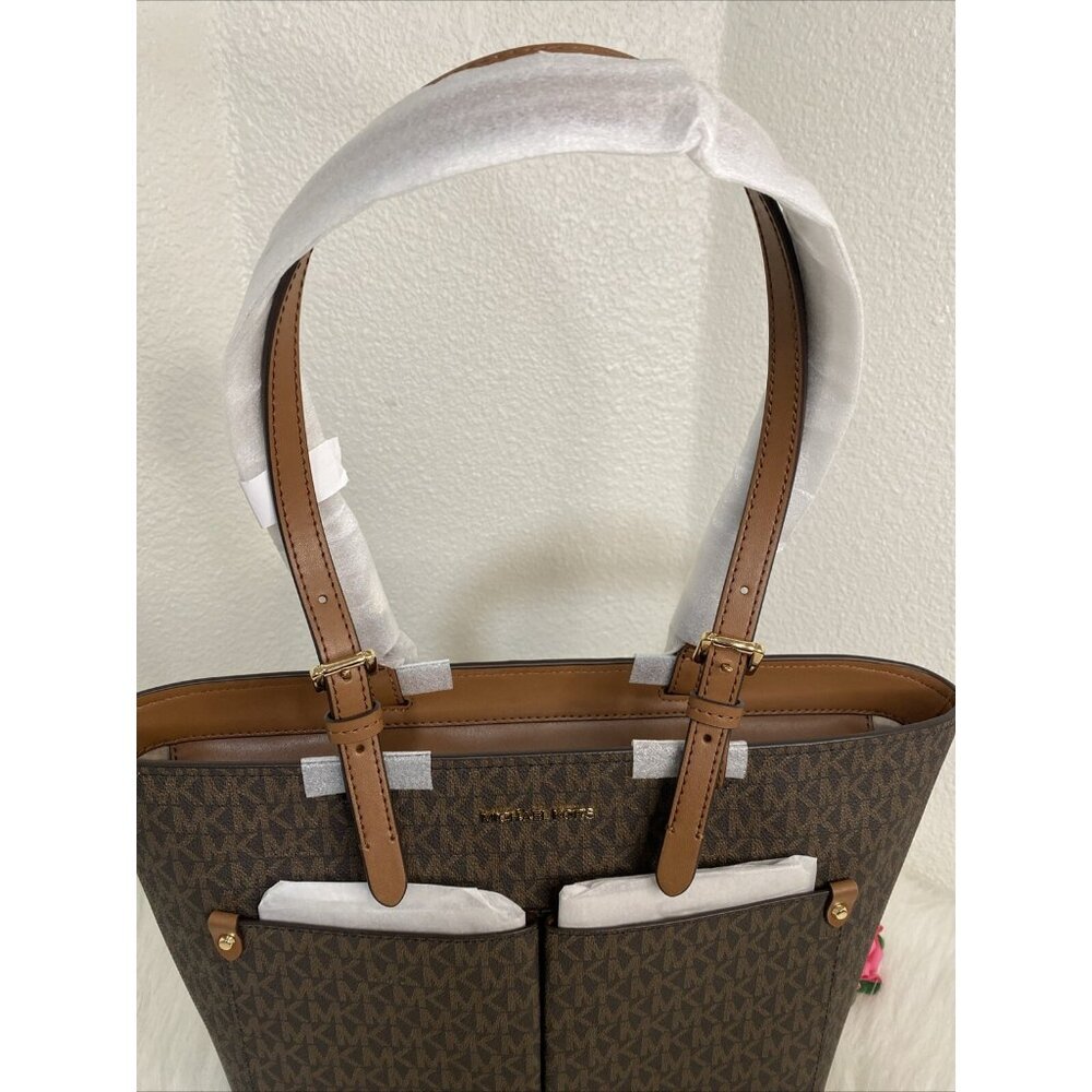 MICHAEL KORS JET SET TRAVEL MD DOUBLE POCKET TOTE SHOULDER BAG MK BROWN MOCHA - Picture 4 of 16